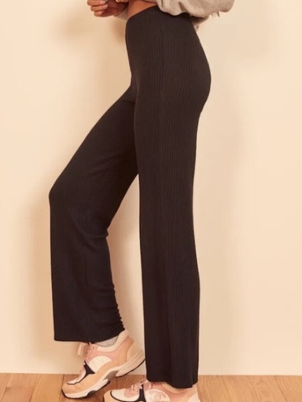Reformation Whitney Ribbed Soft Stretchy Onix Black Laungewear Pants Beach Sz M